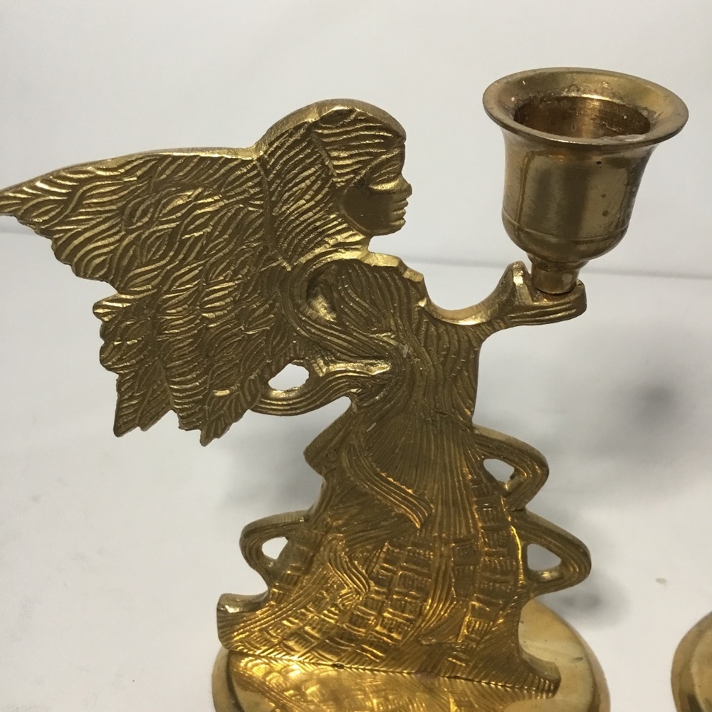 Pair Of Vintage Long-Haired Maiden Brass Taper Candleholders Made In India - Picture 3 of 9